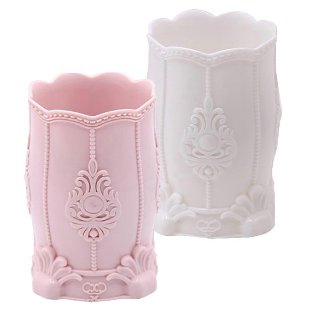 Versatile Makeup Brush Container 2Pcs Cylindrical Plastic Organizer Assorted Color Designed For Makeup Tools Stationery