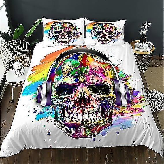 2025 crâne motif squelette thème microfibre colorée literie housse de couette ensembles 1 housse de couette et 1/2 taies d’oreiller