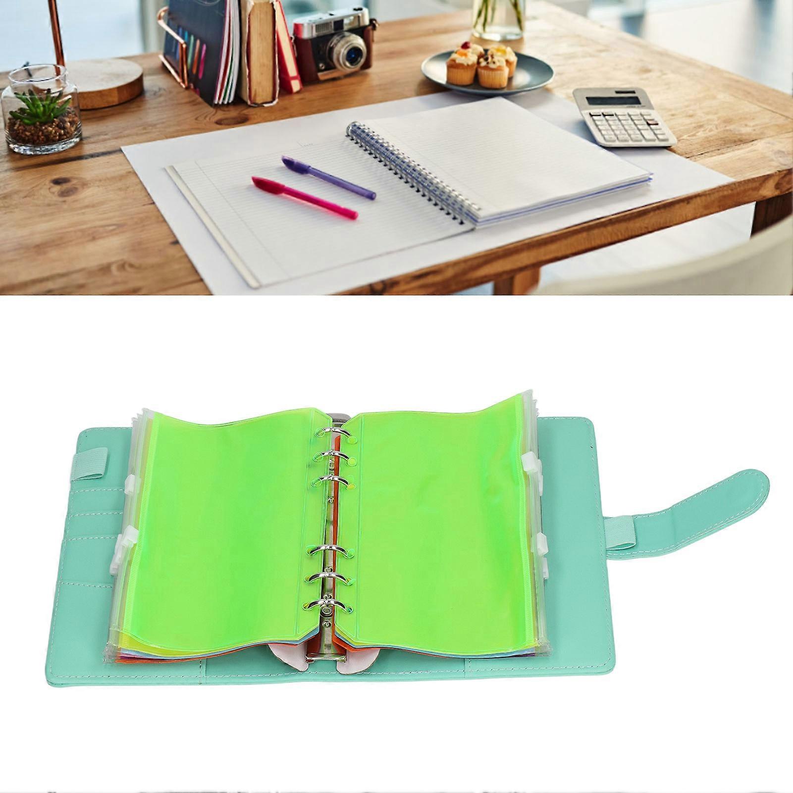 קלסר מזומן עור PU A6 6 חורים מנוקבים מראש גודל נייד קלסר תקציב עמיד למים עם תיק רוכסן צבעוני תווית נייר ירוק 