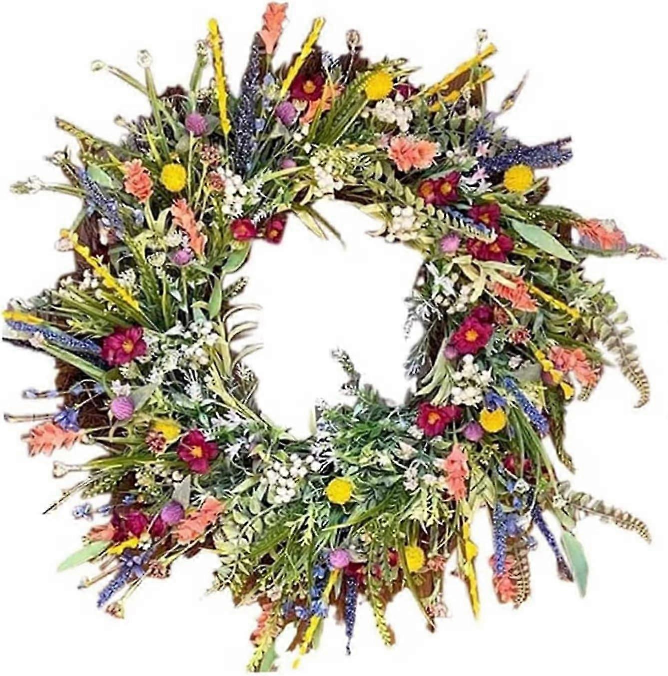 Spring Summer Door Wreath for Front Door, Artificial Wildflower Spring Wreath, Multipurpose Decorative Garland Colorful Spring Summer Garland