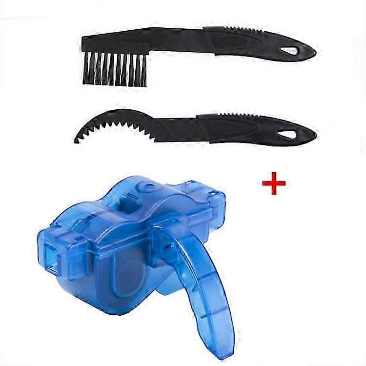 Bicycle Chain Cleaning Device Bicycle Chain Cleaning Tool for Quickly Cleaning All Types of Chains, with Two Brushes, Blue