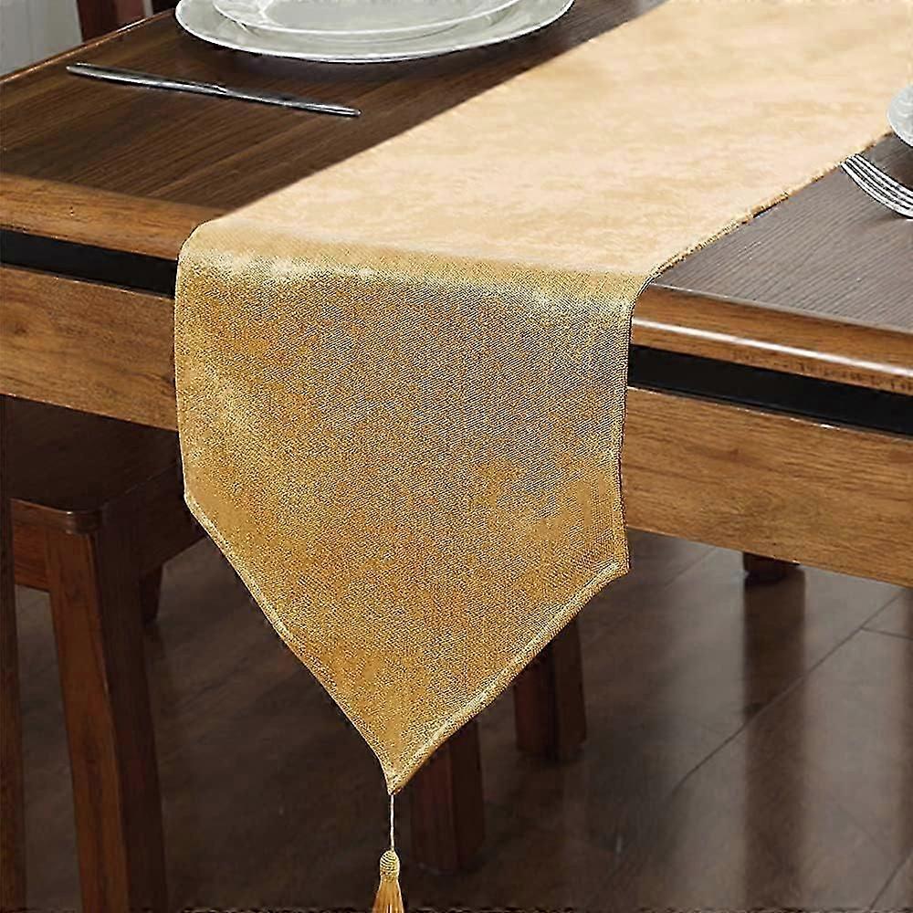 Modern Linen Look Table Runner High Quality Table Runner Waterproof Table Linen Table Runner for Party and All Year Round (Gold, 35 x 180 cm)