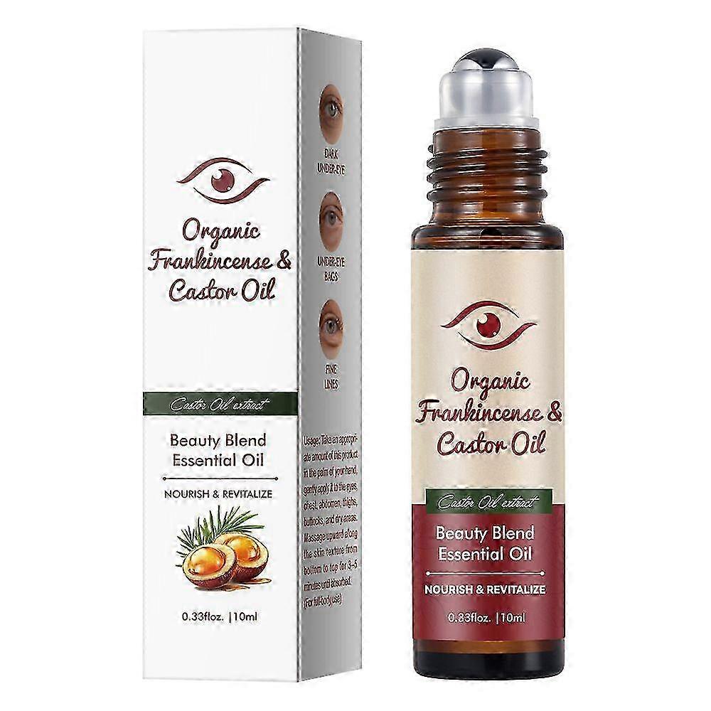 Organic Castor Oil & Frankincense Essential Oil Under Eye Roll On, 100% Pure Castor Oil for Face Wrinkles, Dark Circles, Puffy Eyes, Anti-Aging, 10ml