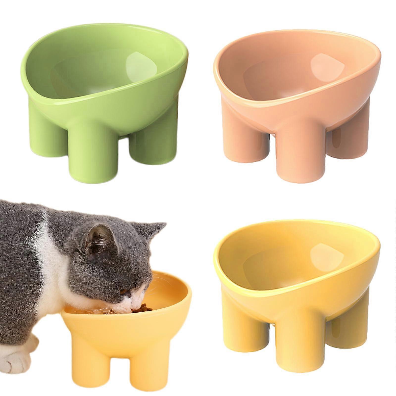 Elevated Cat Bowl with Tilt Stand, Set of 3(Green, Pink, Yellow)