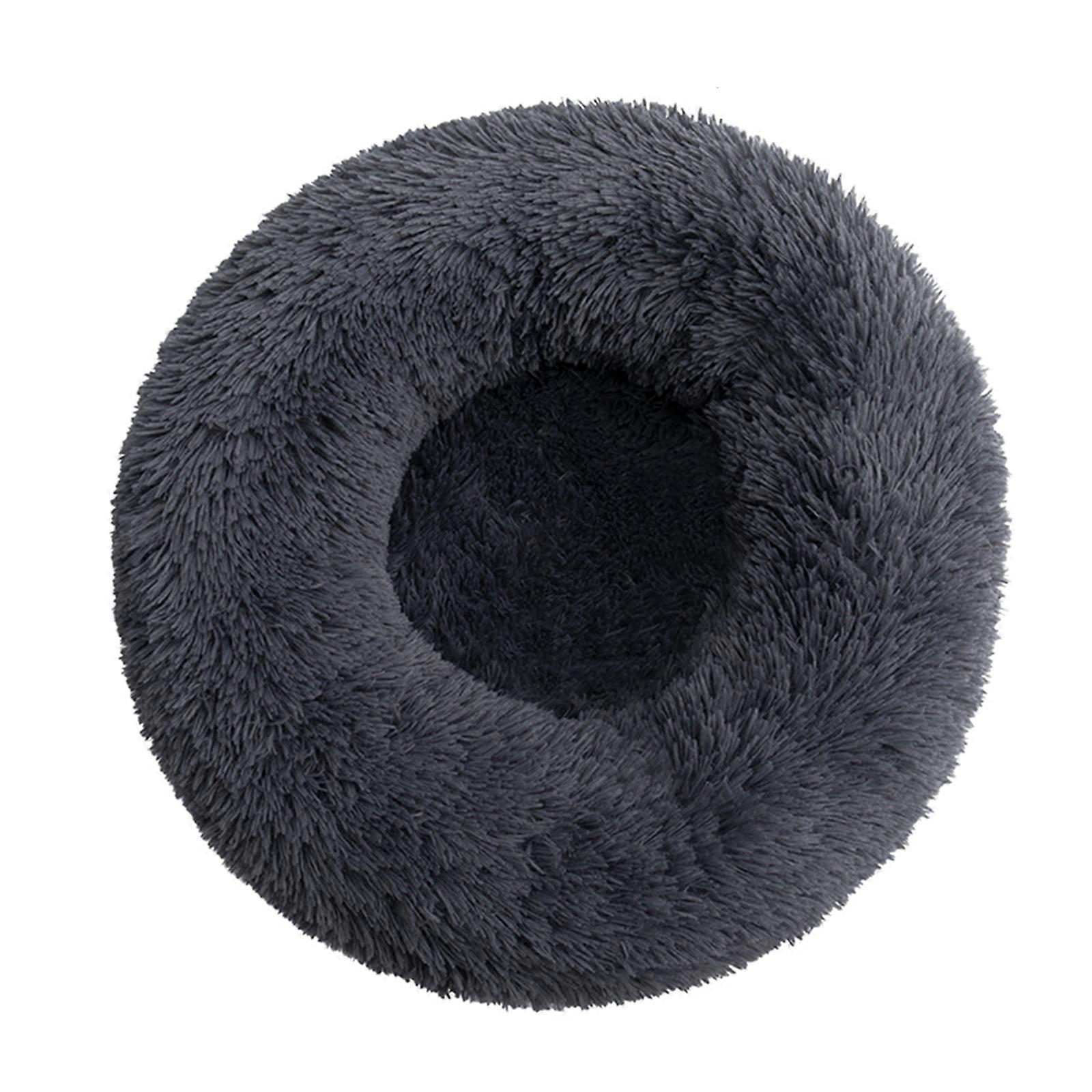 Bedding Plush Faux Fur Round Pet Dog Bed, Comfortable Fuzzy Donut Cuddler Cushion for Dogs & Cats, Soft Shaggy and Warm for Winter(Dark Grey,24'')