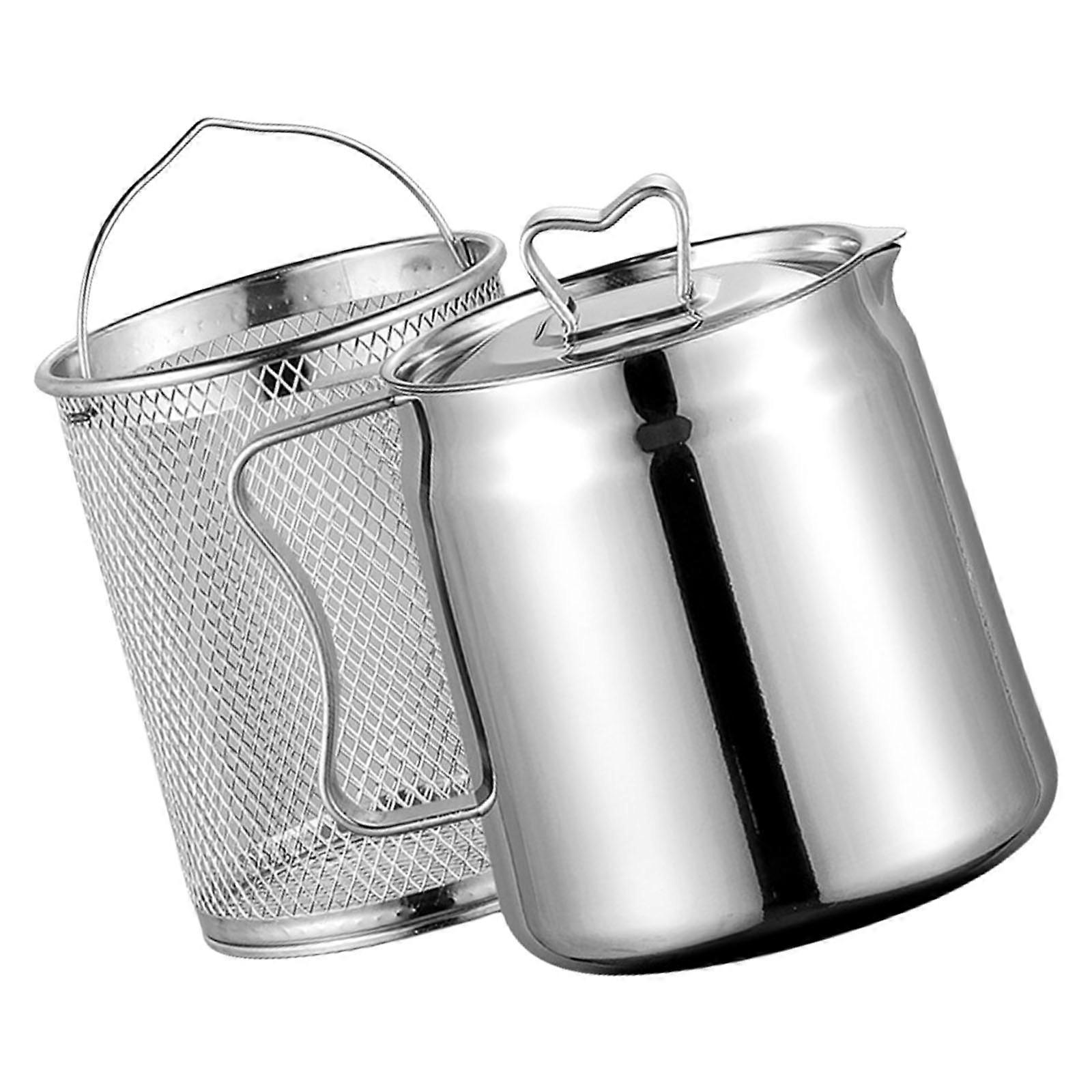 Large Stainless Steel Oil Filtering Container With Removable Basket And Cover Ergonomic Handle For Efficient Cooking Multicolor