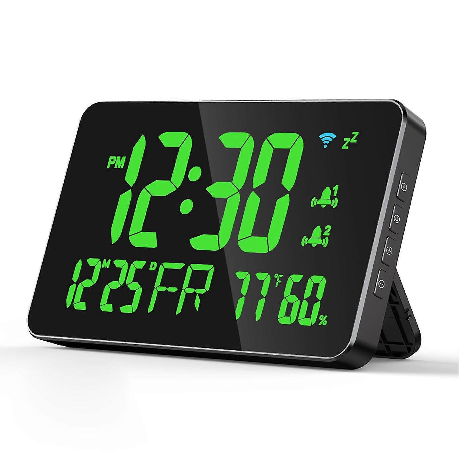 Tuya WiFi Desktop Clock Calendar Intelligent Thermometer Hygrometer with Digital LED Display Support WIFI Auto-Calibration/4-Level Adjustable Brightne