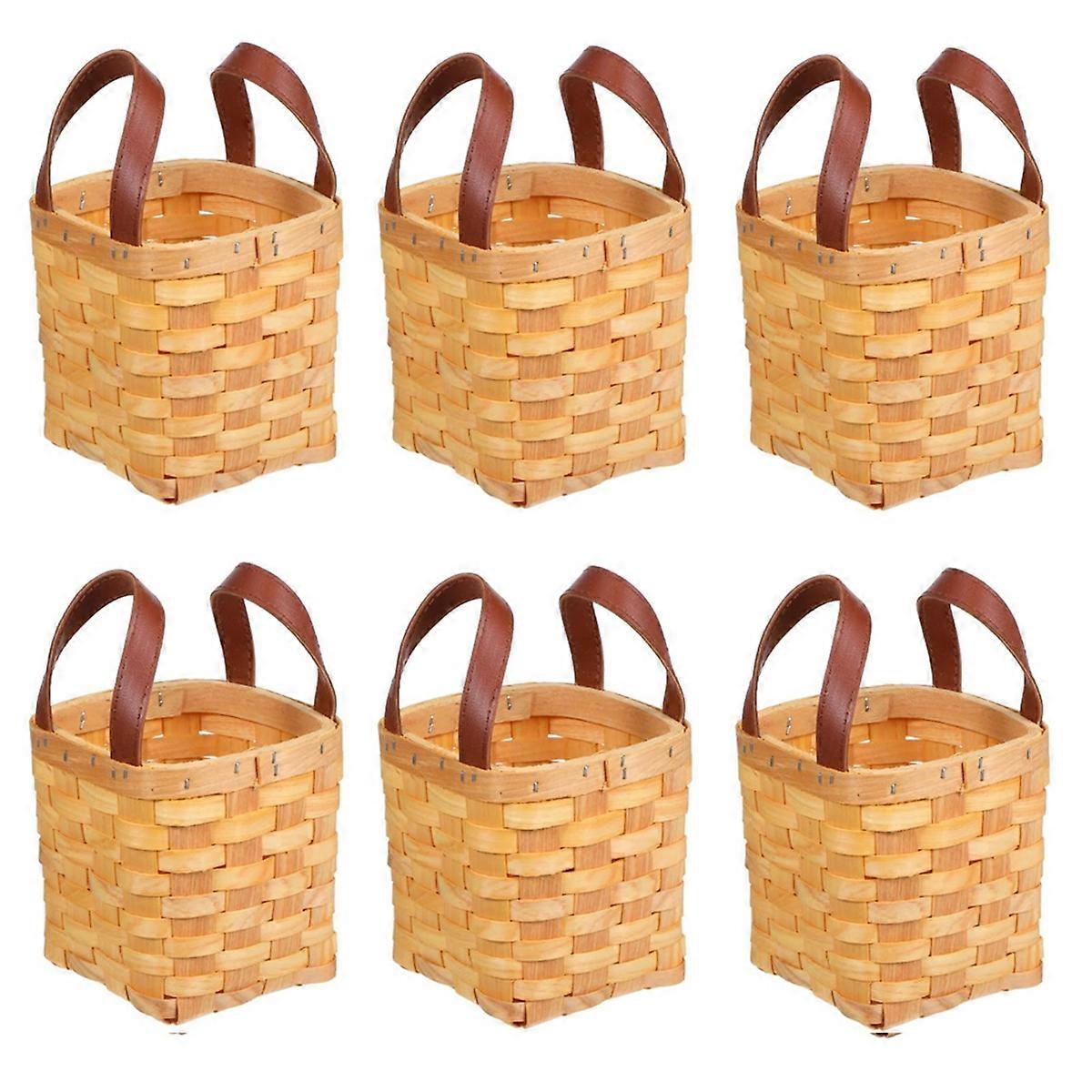 6 Pcs 4.5x4.5x4 in Small Basket Woodchip Baskets with Handles