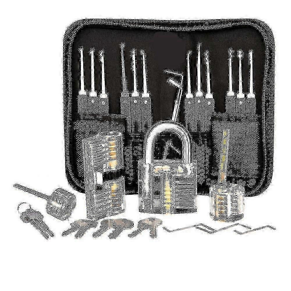 Lock pick tools 25 piece set with 3 clear training locks