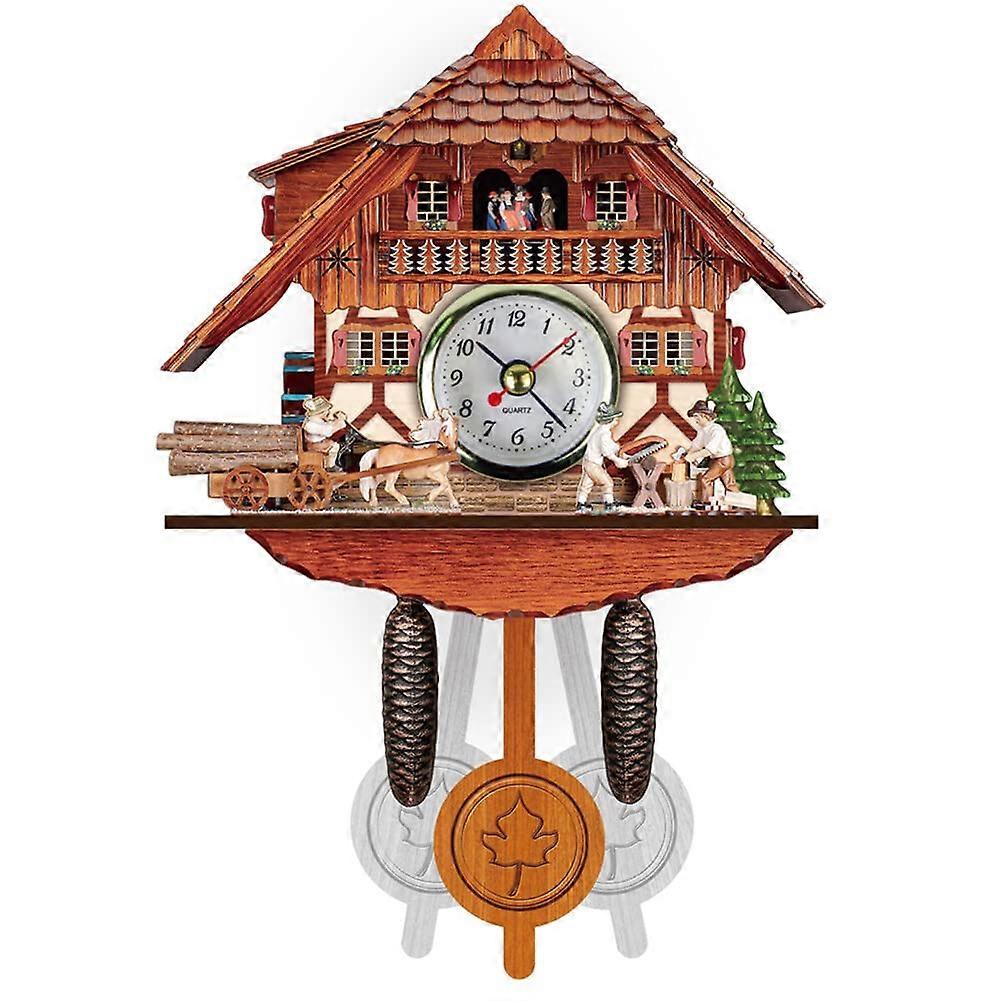 Modern Cuckoo Clock Bird Hanging Clock Retro Wooden House Scene Battery Operated Quartz Movement Wall Clock Home Decor Ref: 3078