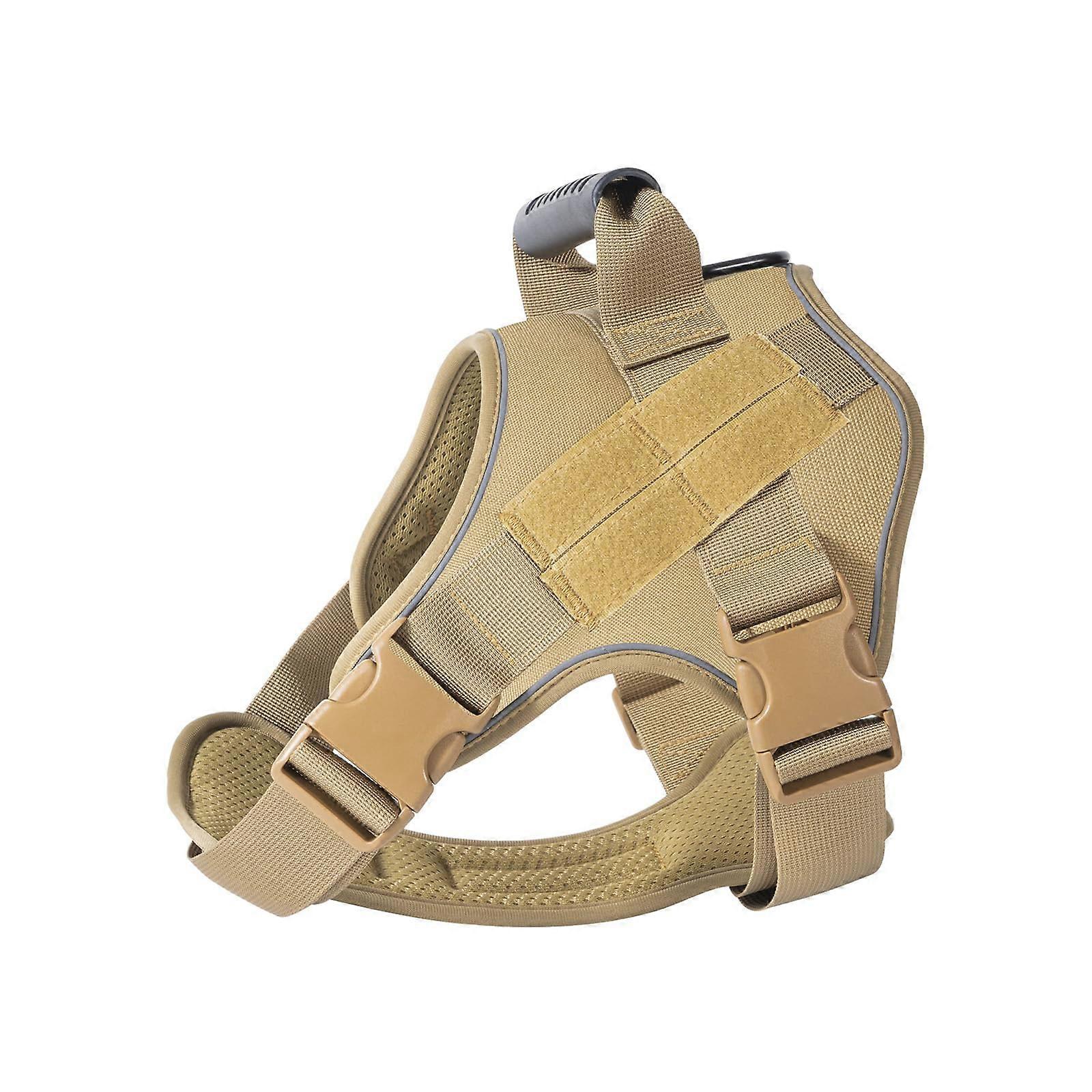 Dog Harness Tactical Vest With Adjustable Straps For Daily Walking Hiking Camping Ventilation Khaki Large Secure Control