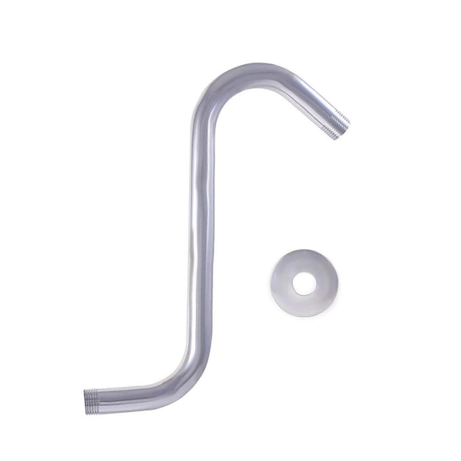 Shower Arm Chrome S-Shape Extension Arm With Flanges for Shower Head Risers, Multipurpose Bathroom Use Fits 1/2-Inch NPT