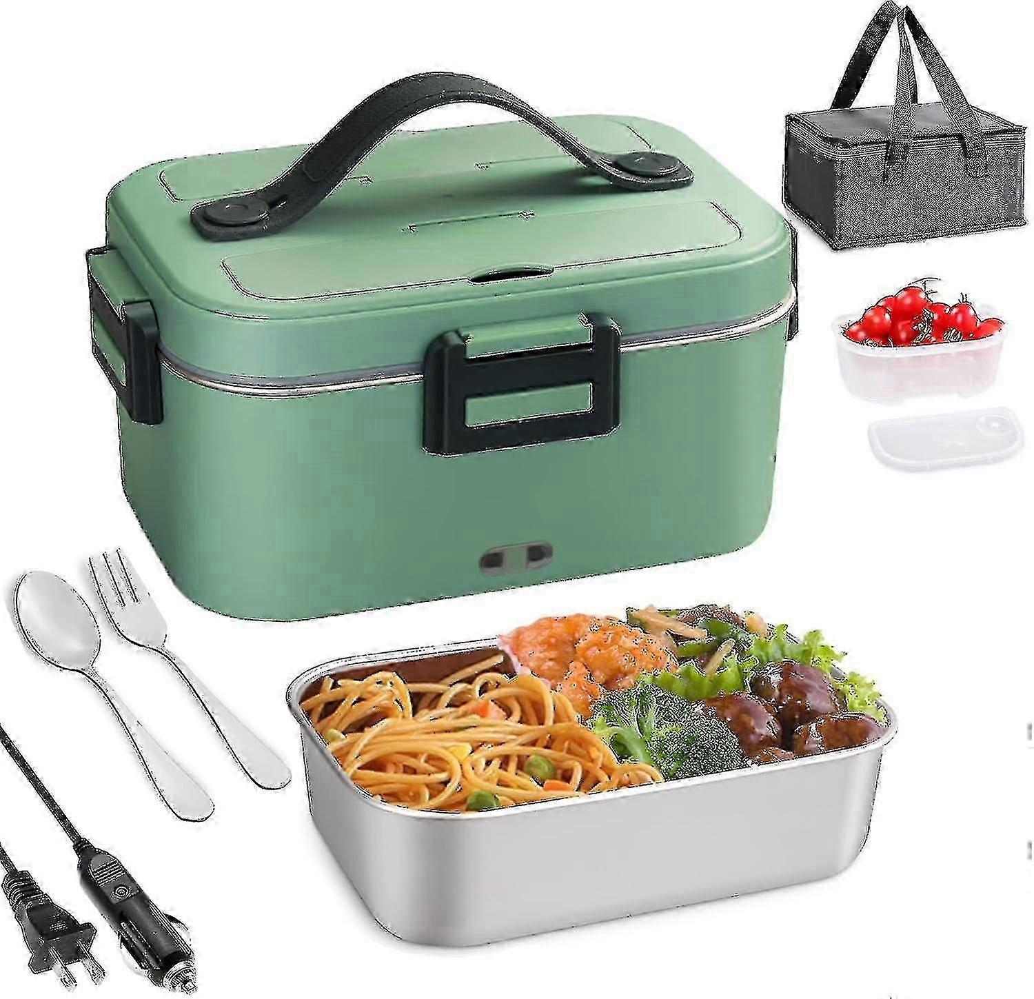 75w 1.8l Large Capacity Electric Lunch Box For Adults/work/car/office, 3 In 1 12v/110v Heated Lunch Box With Fork/spoon And Insulated Carrying Bag