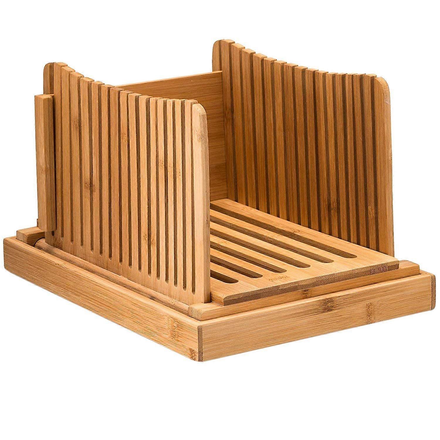 Bamboo Bread Slicer Wooden Cutting Guide Foldable Compact Crumb Tray For Homemade Bread Bread Cake Bagel