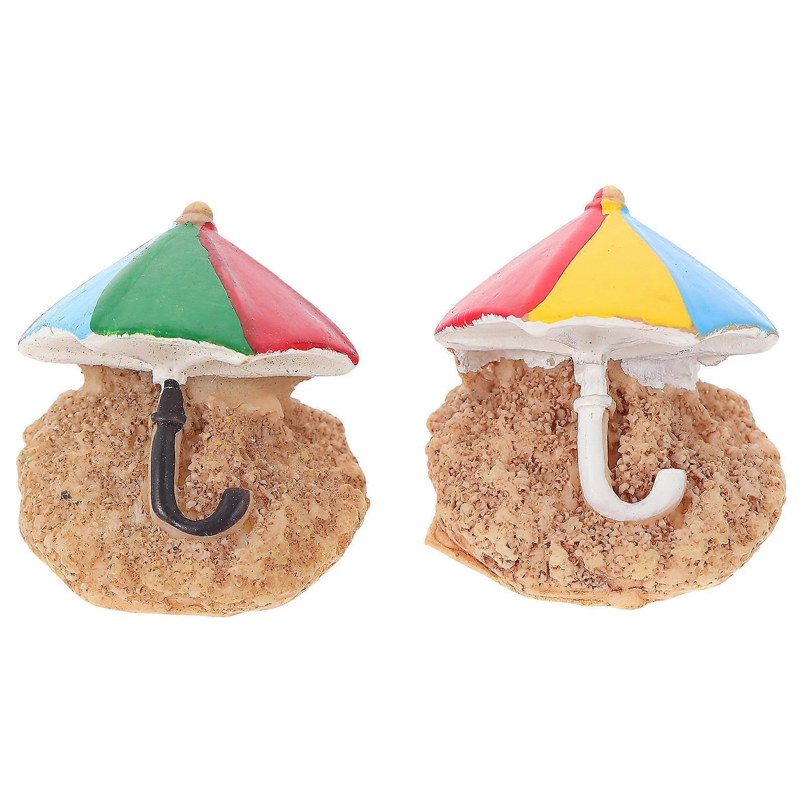 Mini Beach Umbrella Decor Resin Ornament for Desktop 2Pcs