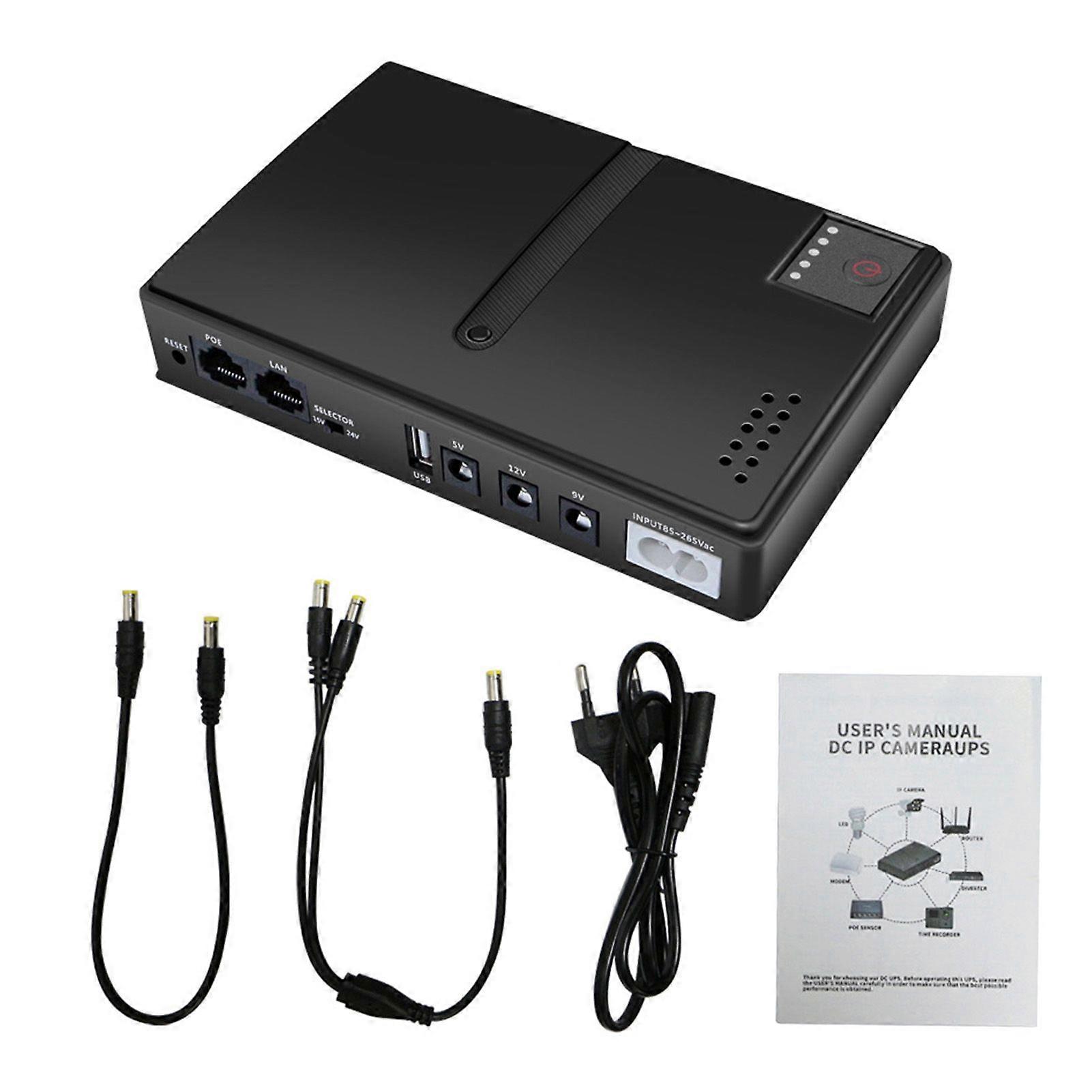 UPS Power Supply 10400mAh 36W USB 5V DC 5V 9V 12V POE 15V 24V 6 Outlets Backup Power Supply for Camera Router EU Plug