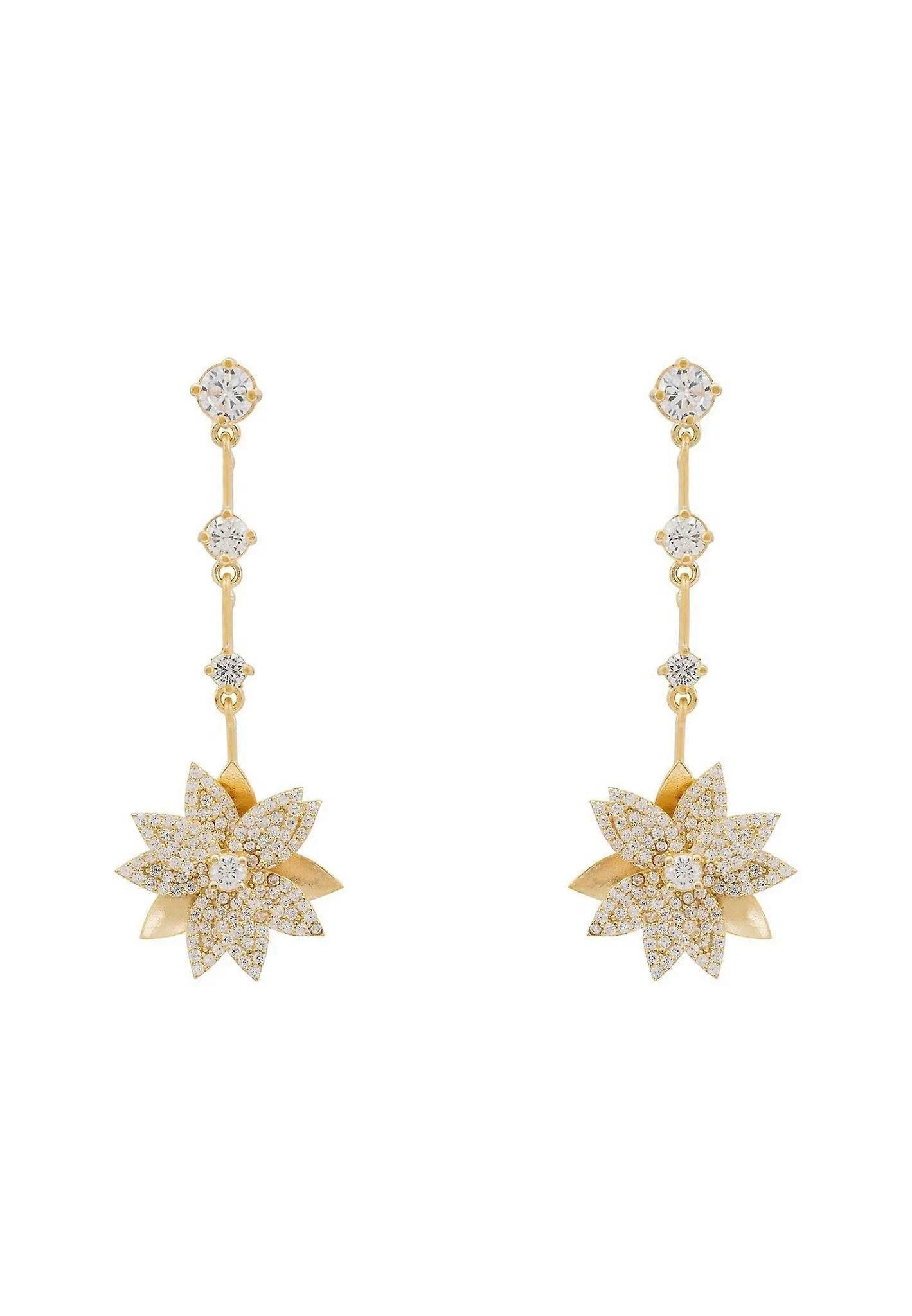 Latelita Dahlia 吊坠耳环，925 纯银，镀金和渐变锆石，5 厘米 x 1.5 厘米，金色