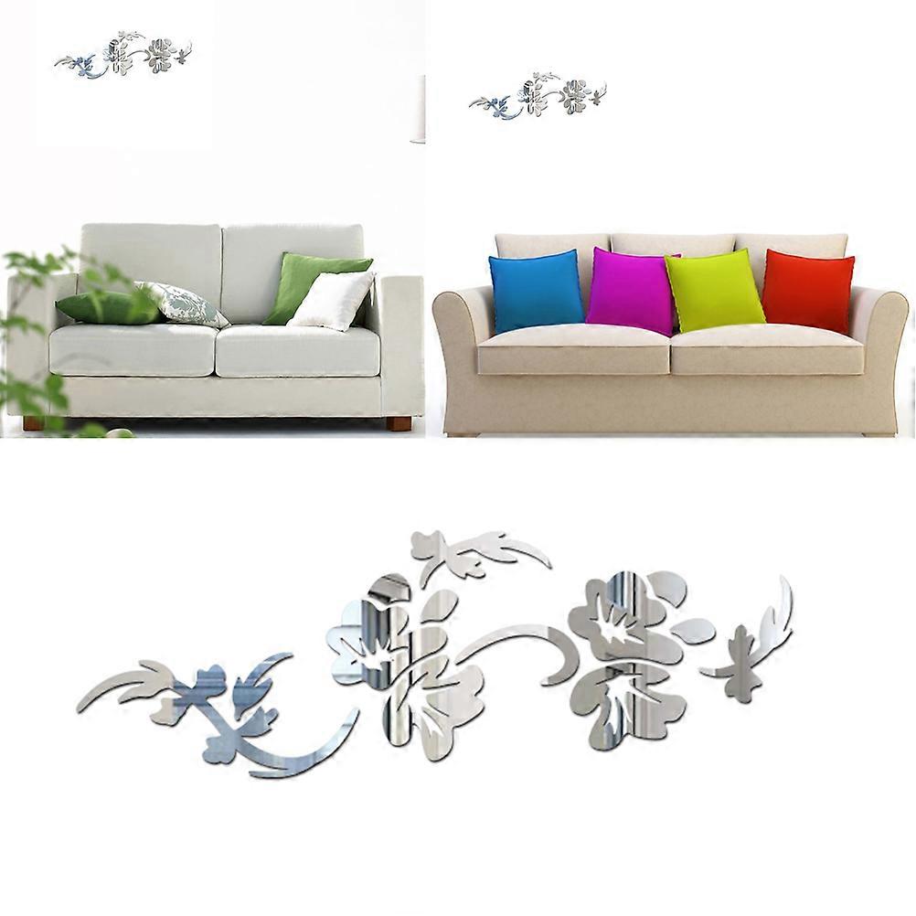Mirror Wall Sticker Flower Vine for Decor Use Silver Acrylic Crystal