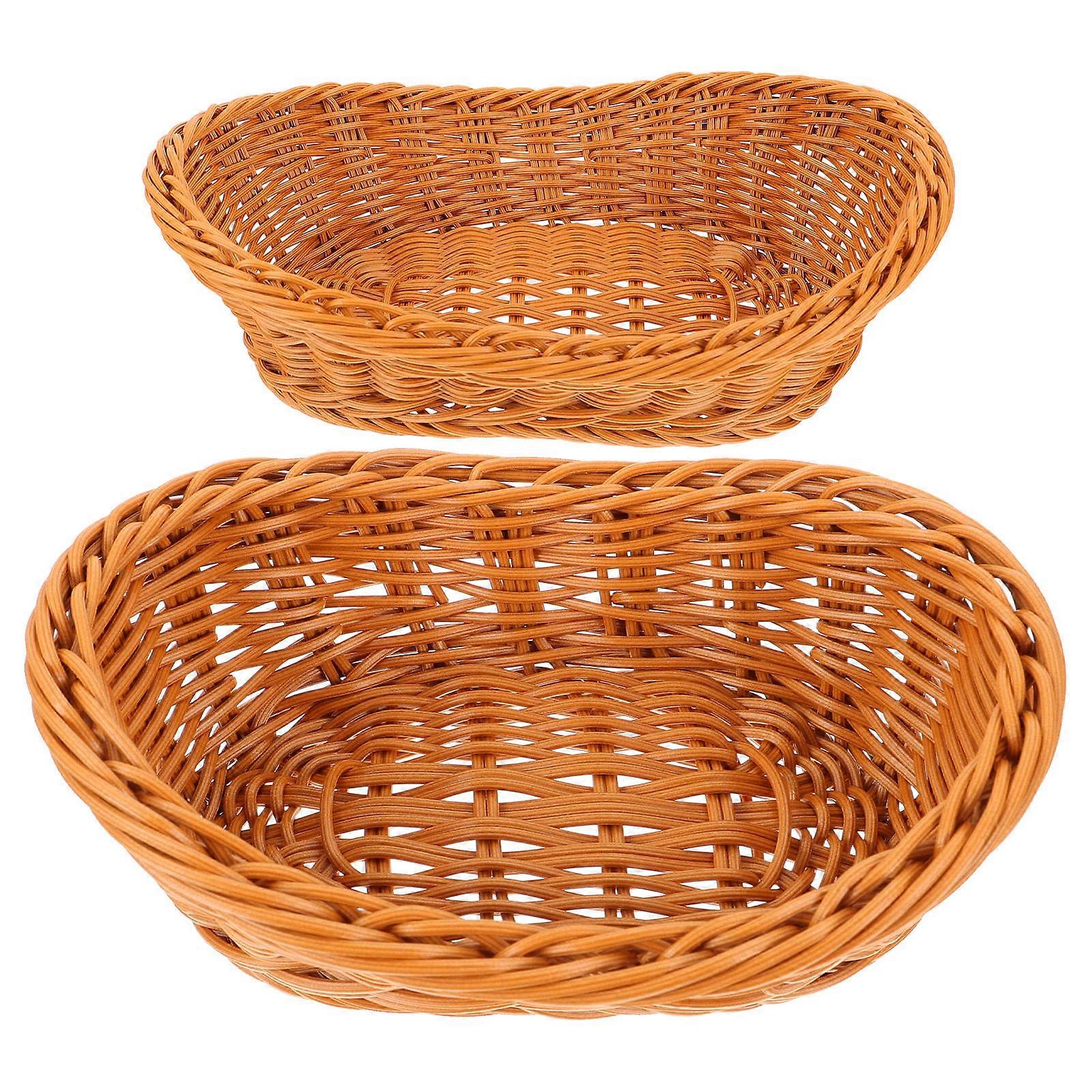 Fruit Basket 2Pcs Brown Versatile Usage Imitation Rattan Woven Basket for Storage