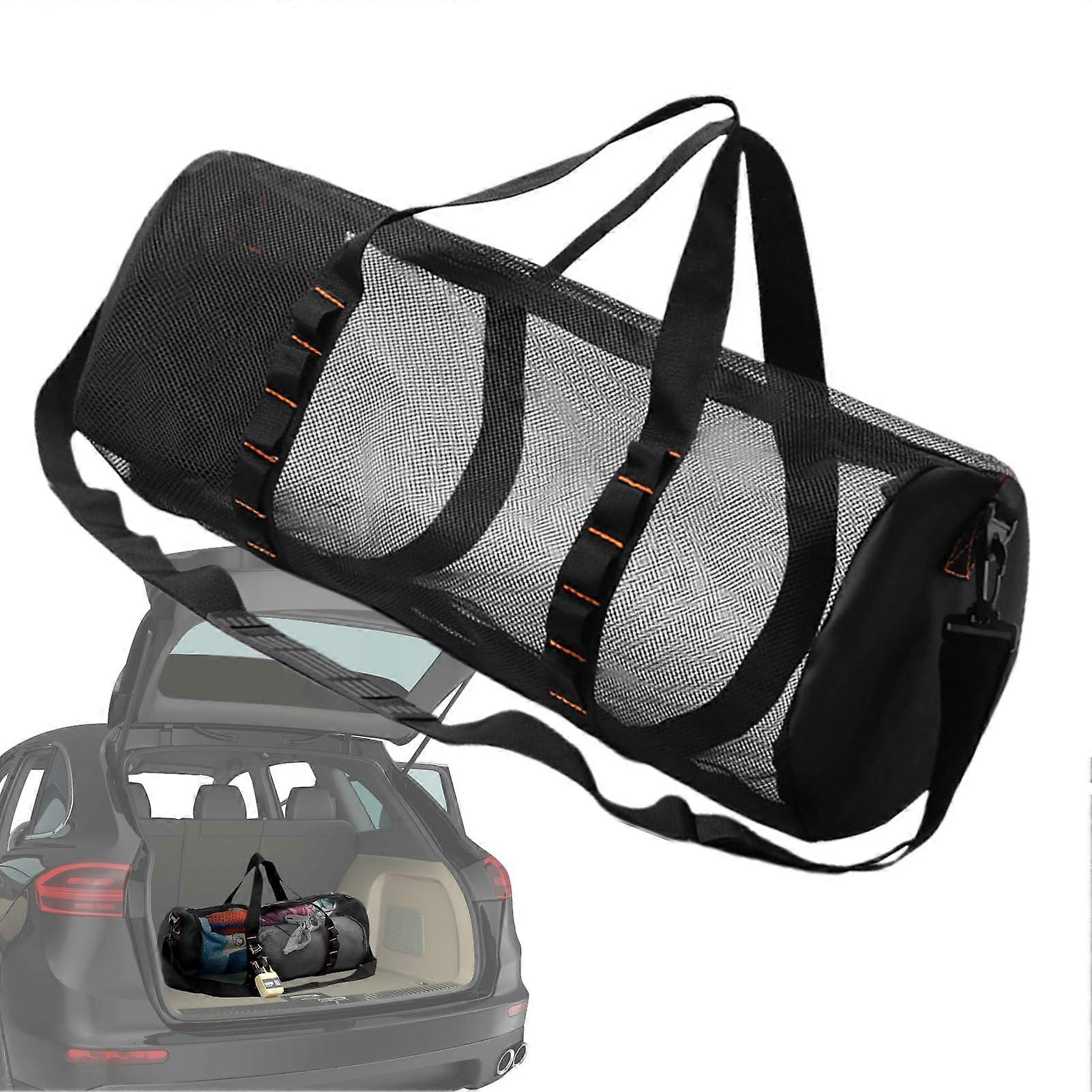 Snorkel Gear Bag - Large Cylindrical Mesh Carrier with Adjustable Strap for Scuba Equipment, Beach, and Camping Storage, Black