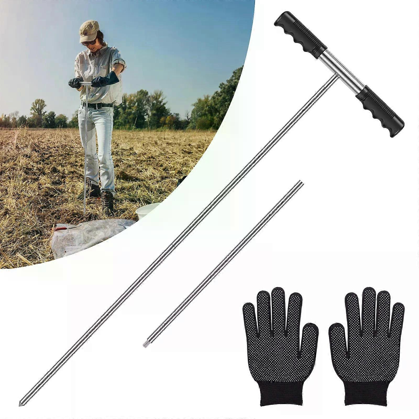 Stainless Steel Soil Probe Rod with T Handle Height Adjustable Ground Probe Rod Portable Ground Rod Tool for Locating Septic