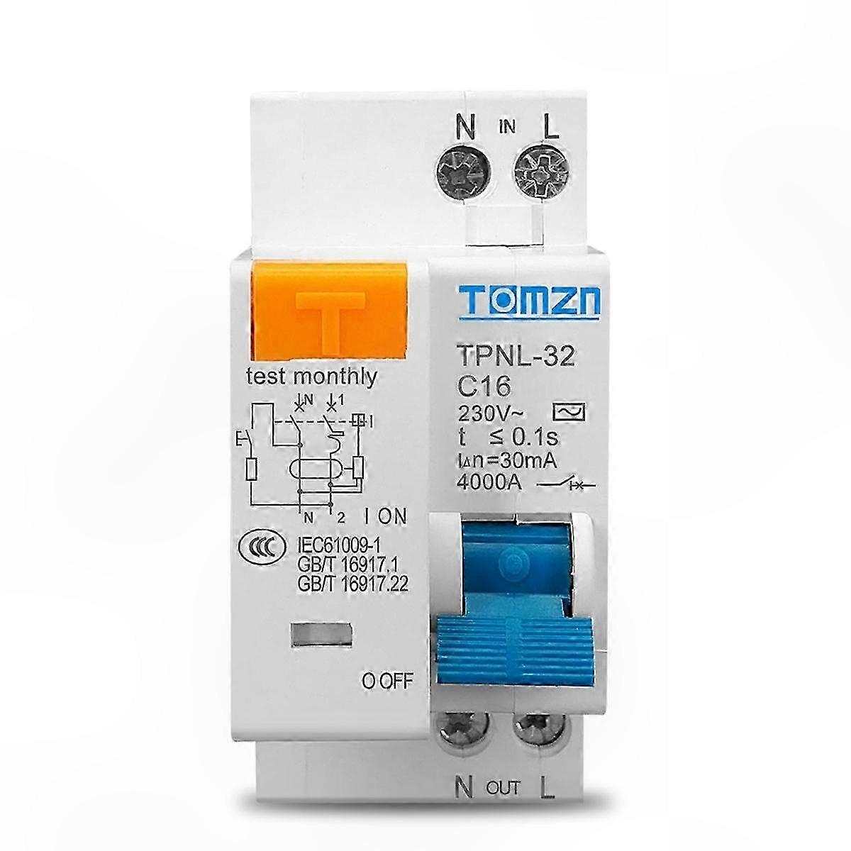 1P+N RCBO 230V Circuit Breaker with Residual Current and Overload Protection