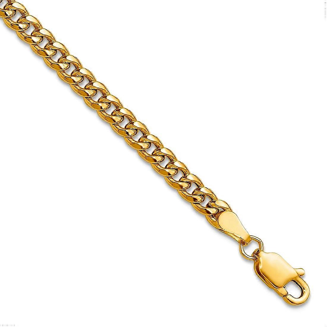 Bracelet à maillons gourmette semi-solide confort en or jaune 14 carats, 3,5 mm, pour femmes et hommes - Longueur : 7 à 9
