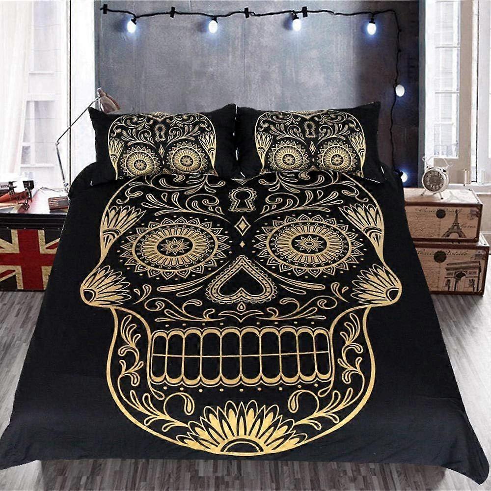 y102 Single 3D Print Bedding Sets With 2 Pillow Shams,  Cartoon Halloween Skull,3 Piece Bedding Set With Duvet Cover Sets With Zipper Closure Soft Eas