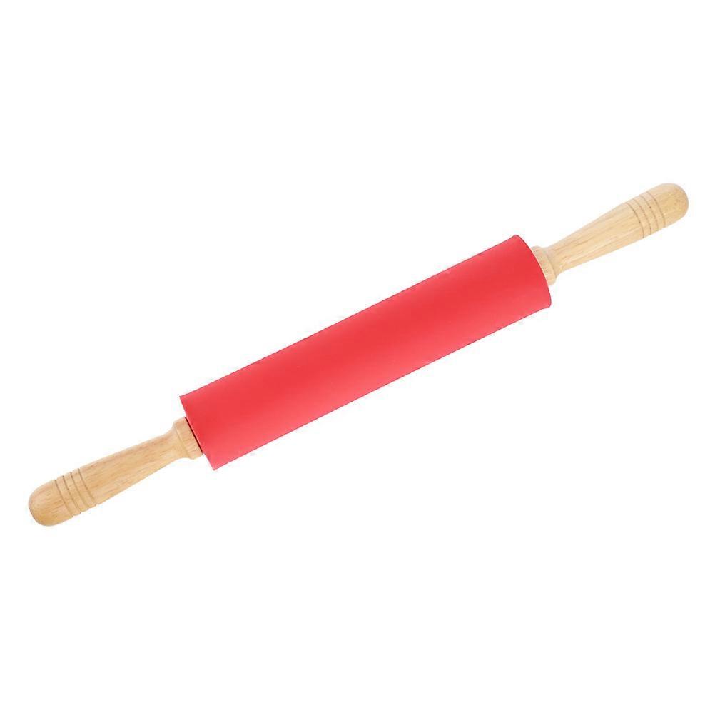 Dough Roller Pin Wood Handle Silicone for Home Baking Red