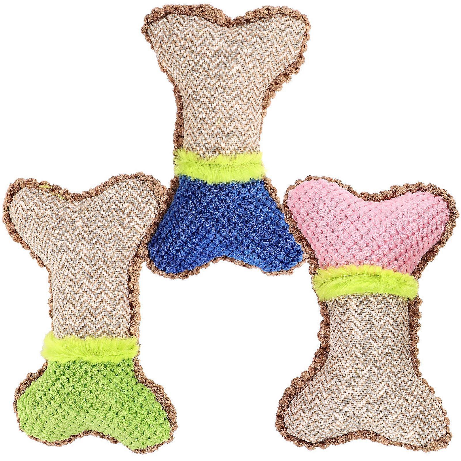 3Pcs Funny Chewing Toy Plush Bone Shape For Dogs Chewing Entertainment Assorted Color Suitable For Pet Owners