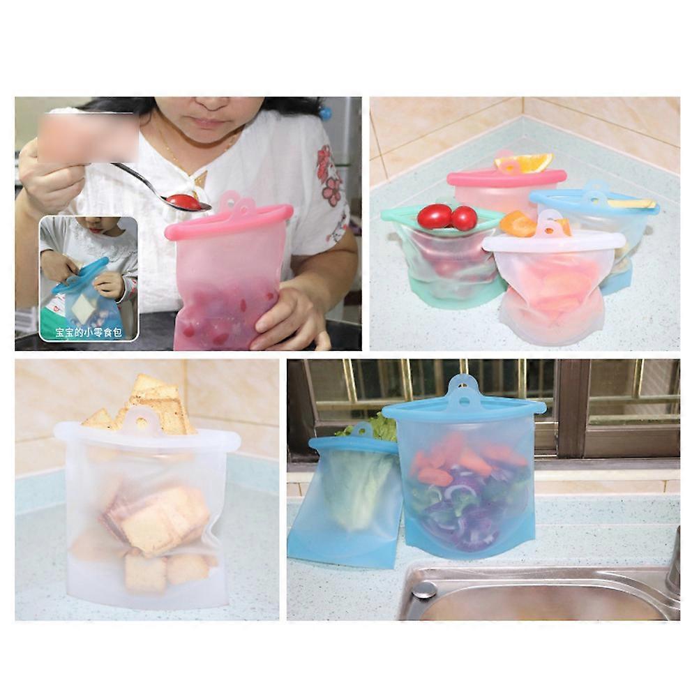 Reusable Food Bags 1500ml Practical Fruit and Vegetable Storage Pouch for Refrigerator Freezing in Blue 1Set