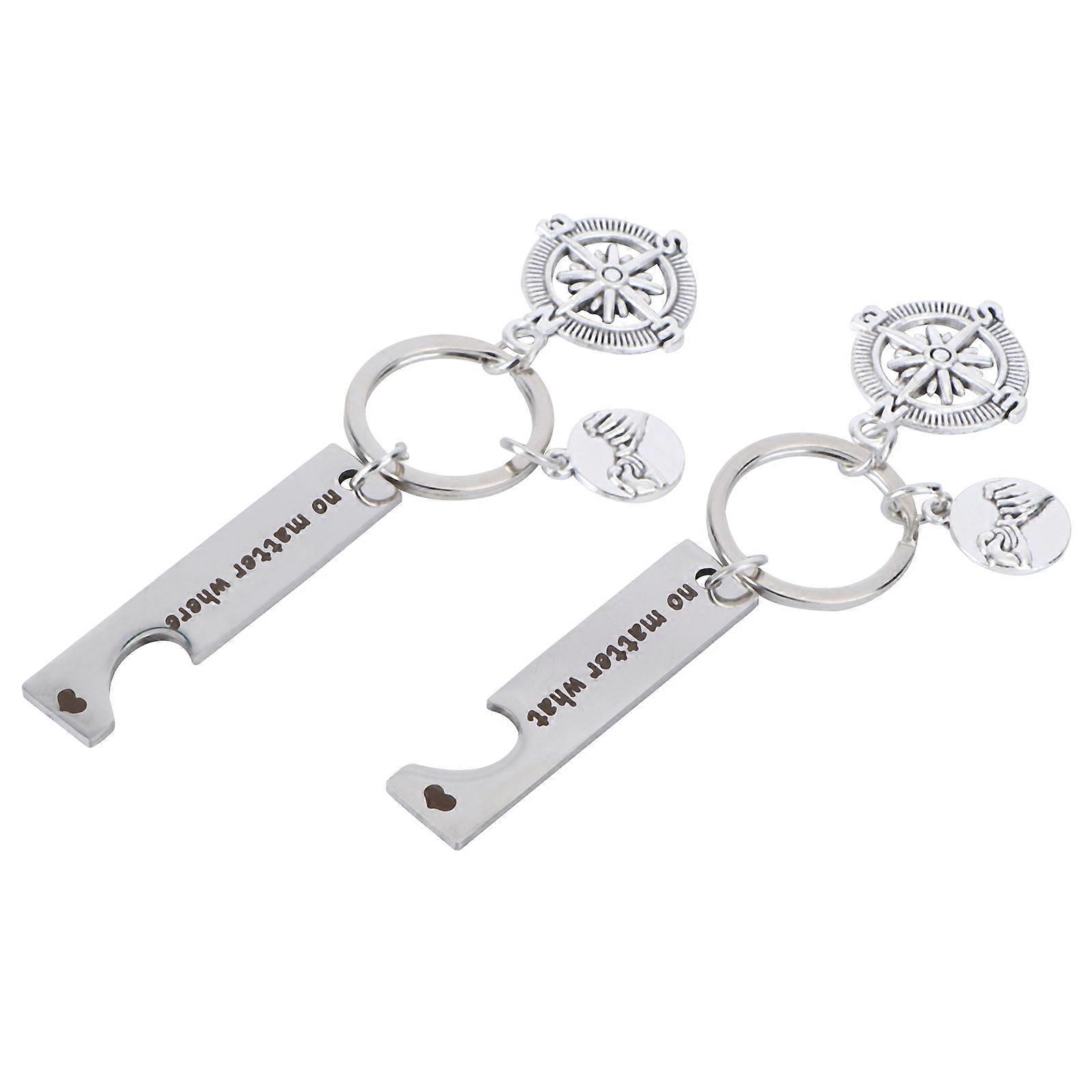Compass Pendant Keychain for Decoration 4Pcs Decorative Silver Rings