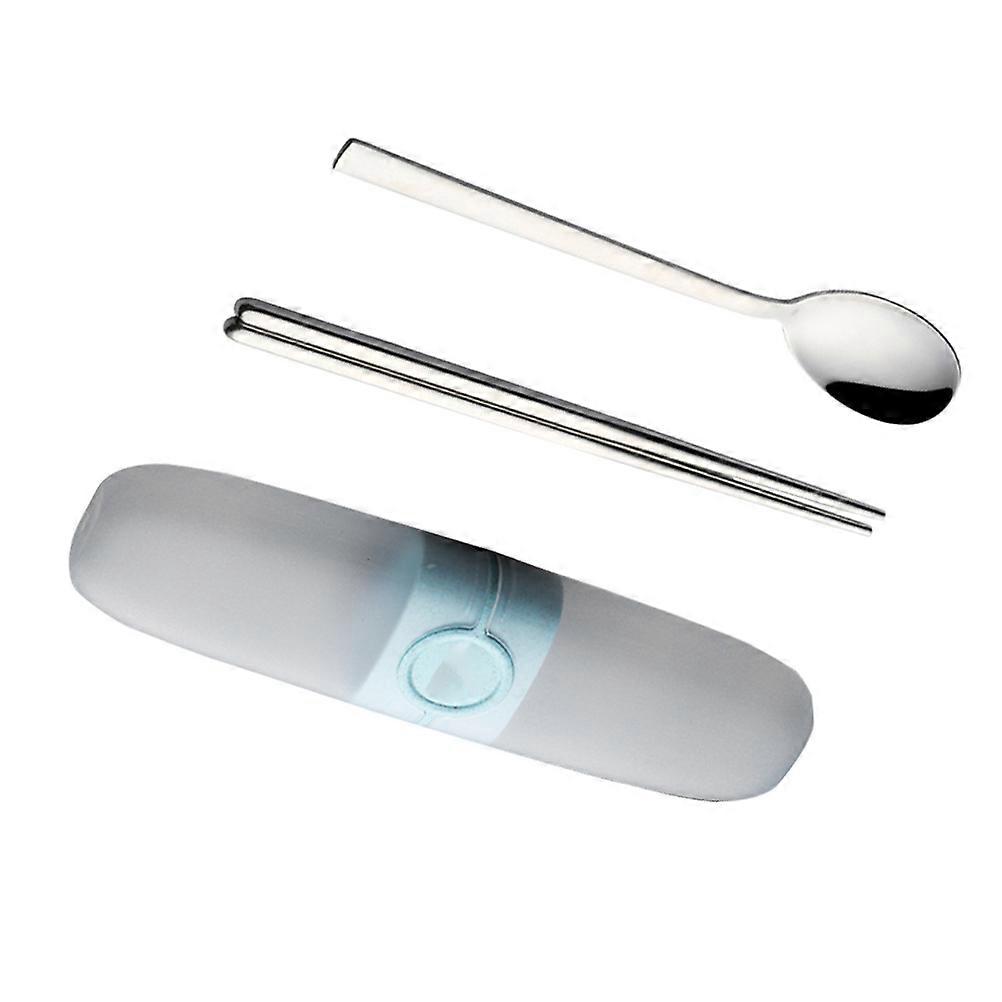 Utensil Kit Stainless Steel Spoon Chopsticks Set Compact Design 3Pcs Sky-Blue