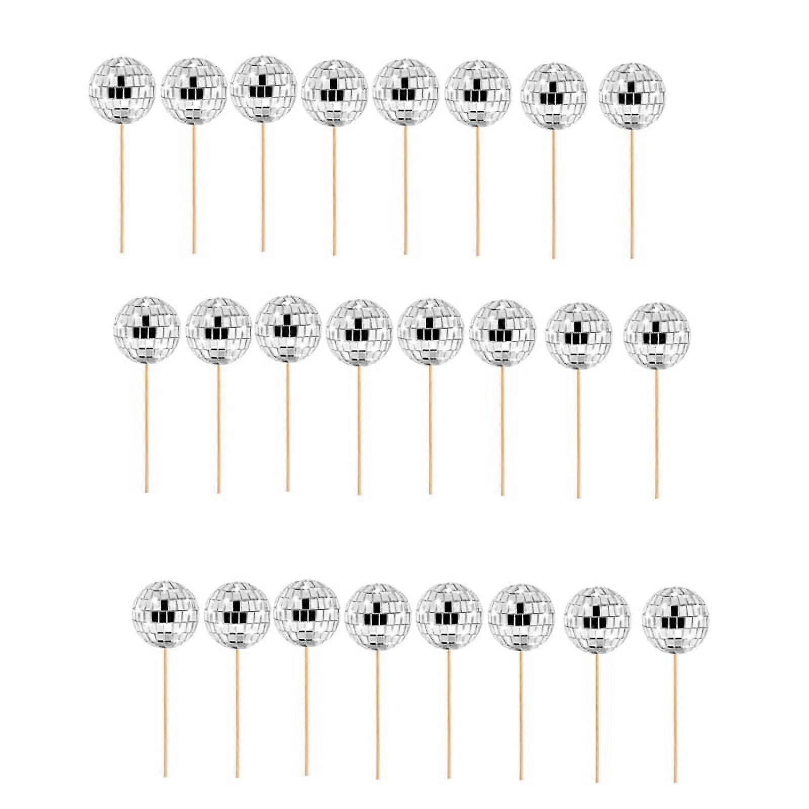 24 PCS Disco Ball Cupcake Toppers Picks silver