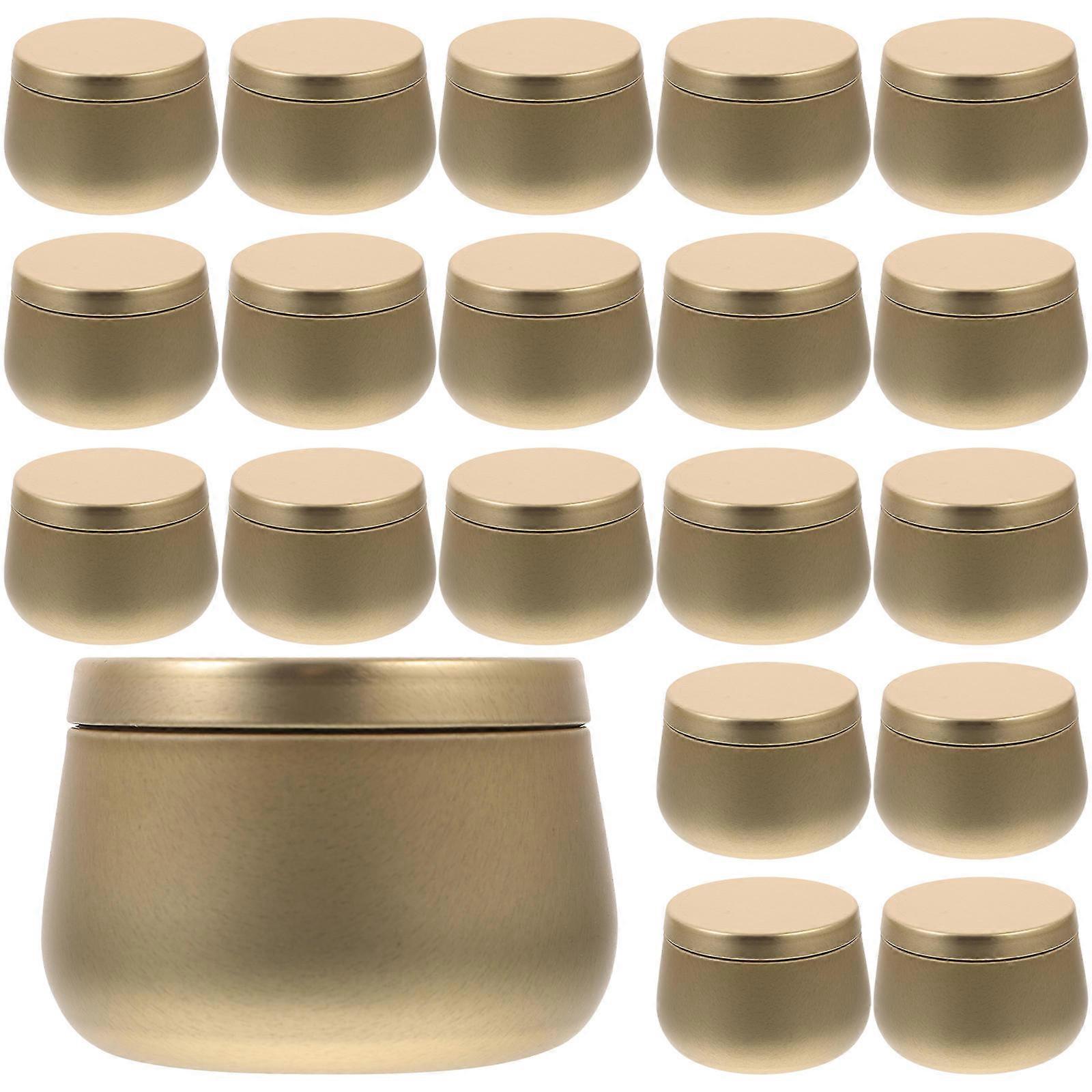 Round Storage Container Sealed Design Freshness Preservation Tin Box With Lid 4oz Size Golden Color For Home Storage 24Pcs