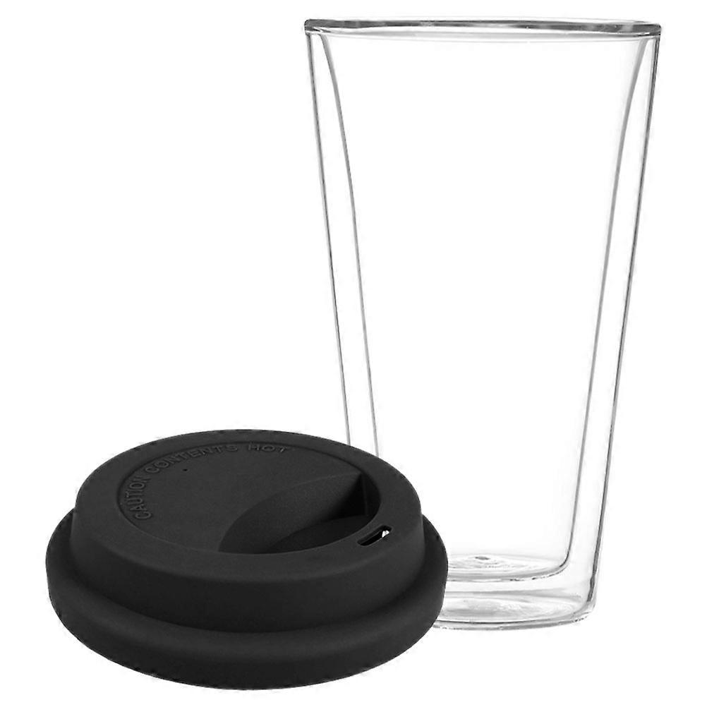 Double Wall Glass Coffee Cup with Silicone Lid for Tea 2Pcs Set