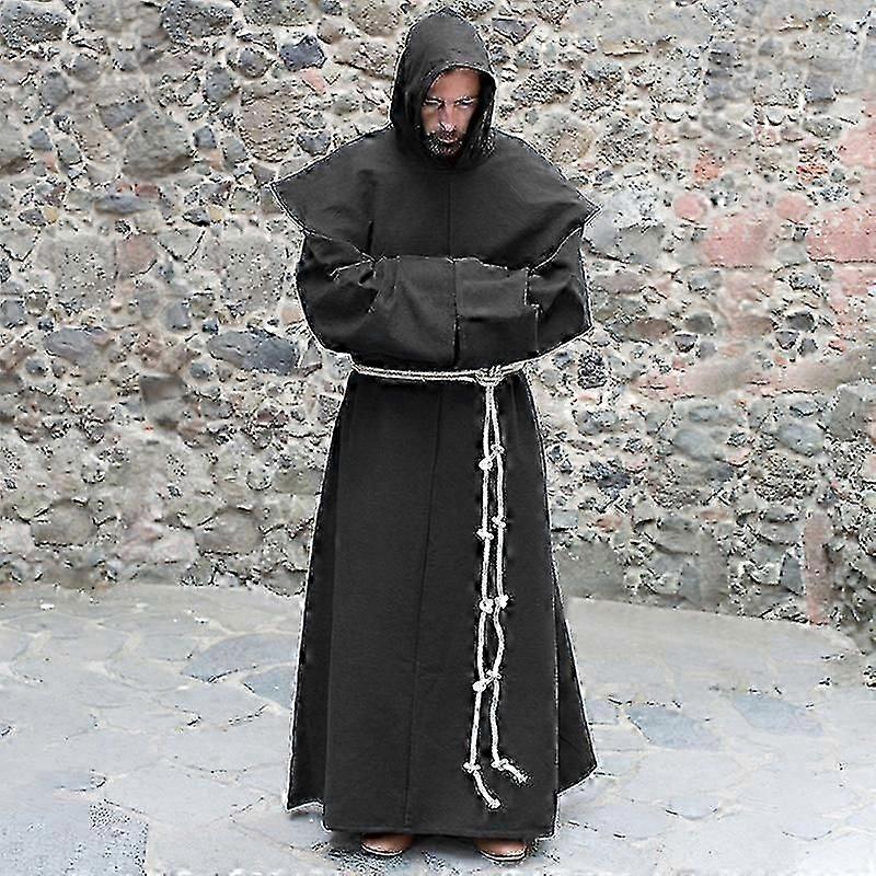 S-5XLルネッサンス僧侶聖職者の習慣肩甲骨修道士コスチューム宗教的な聖人ガウンローブメンプリーストフッドカウルハロウィーン衣装