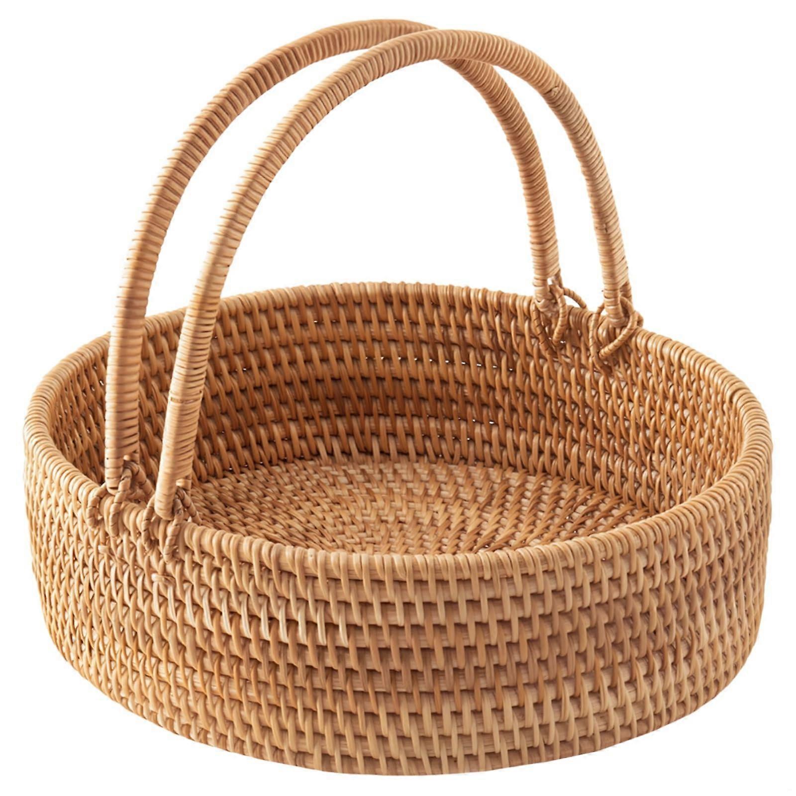 Woven Rattan Picnic Basket Small Handcrafted Wicker Basket With Handle 13.4 X 11 X 3.9 Inches Lightweight For Snacks