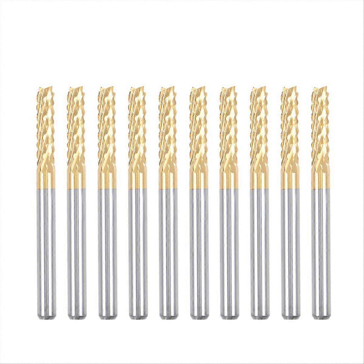 10PCS Titanium Coat Carbide For PCB Machine, 1/8 Inch Shank 3Mm