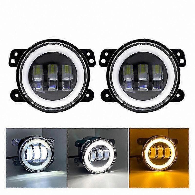 2pcs 60W 4" LED Fog Lights with White DRL & Amber Turn Signal for Off-Road Vehicles