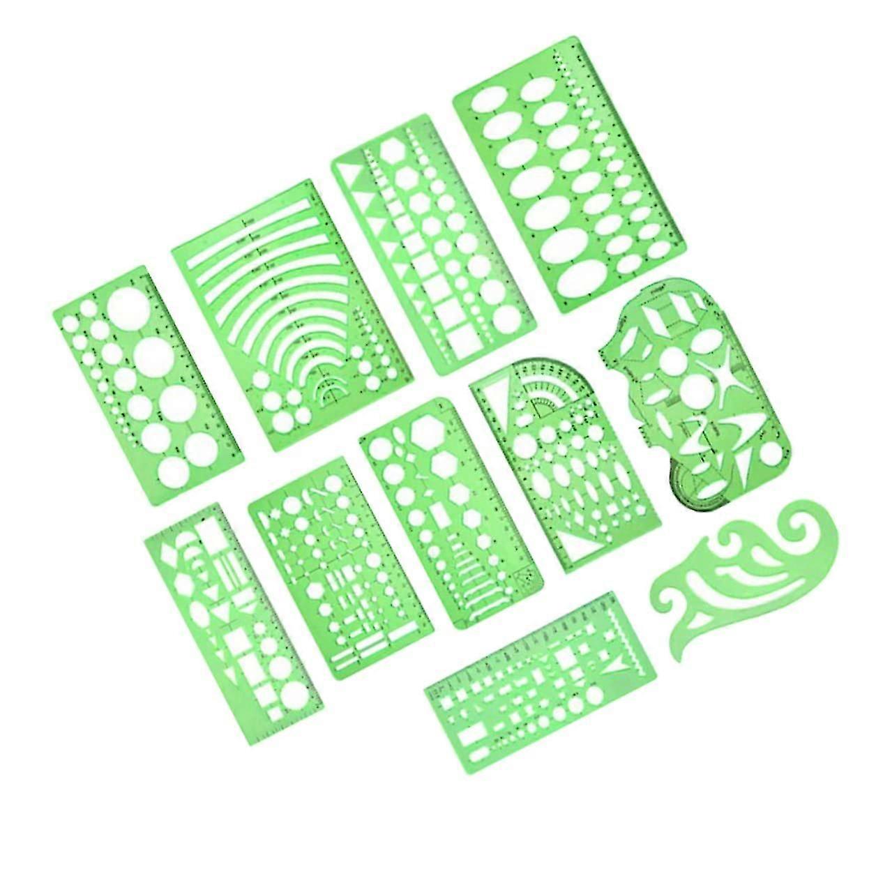 11Piece Geometric Drawing Template Set Transparent Plastic Ruler
