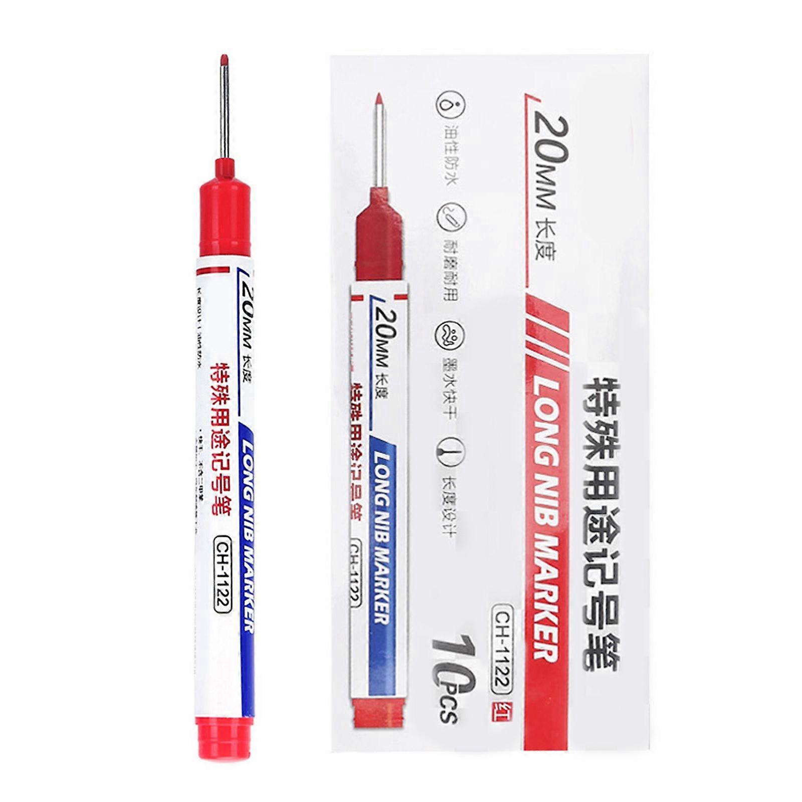 10 Pcs Deep Hole Marker Pen 20mm Deep Reach Marker Oil-Based Carpenter Marker Waterproof Long Nib Marker  Red
