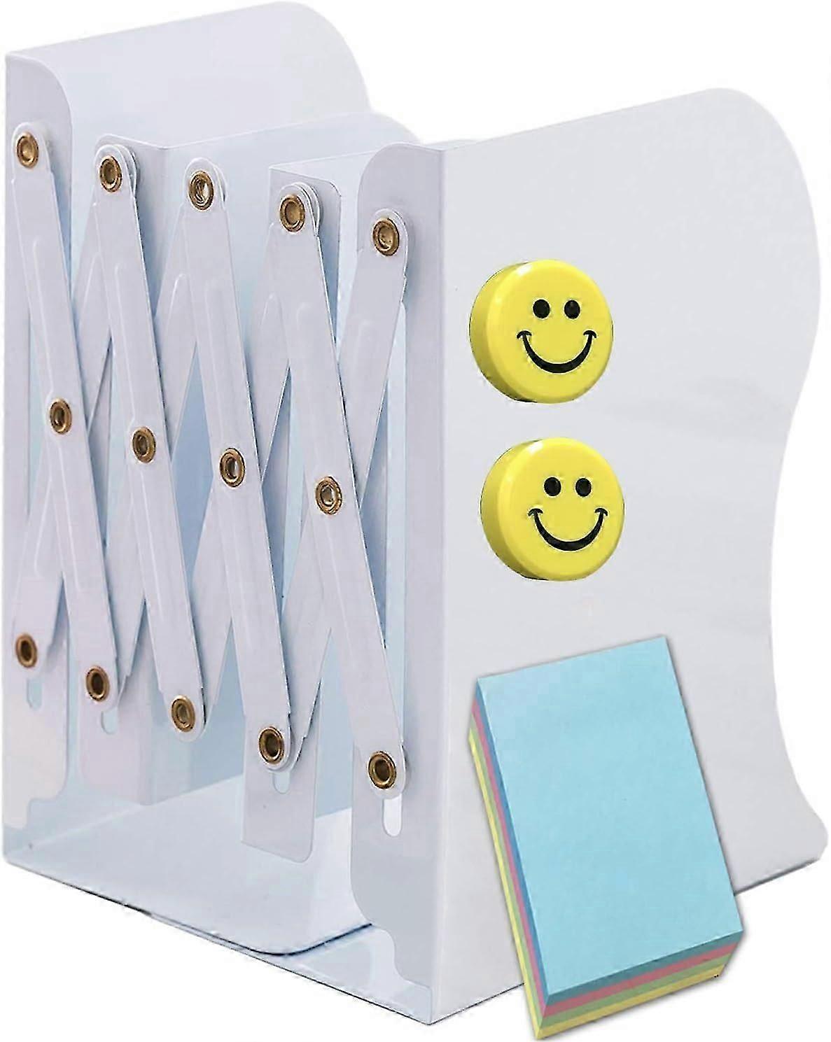 Adjustable Metal Iron Bookends for Home, Office, School, Library (White, Medium)