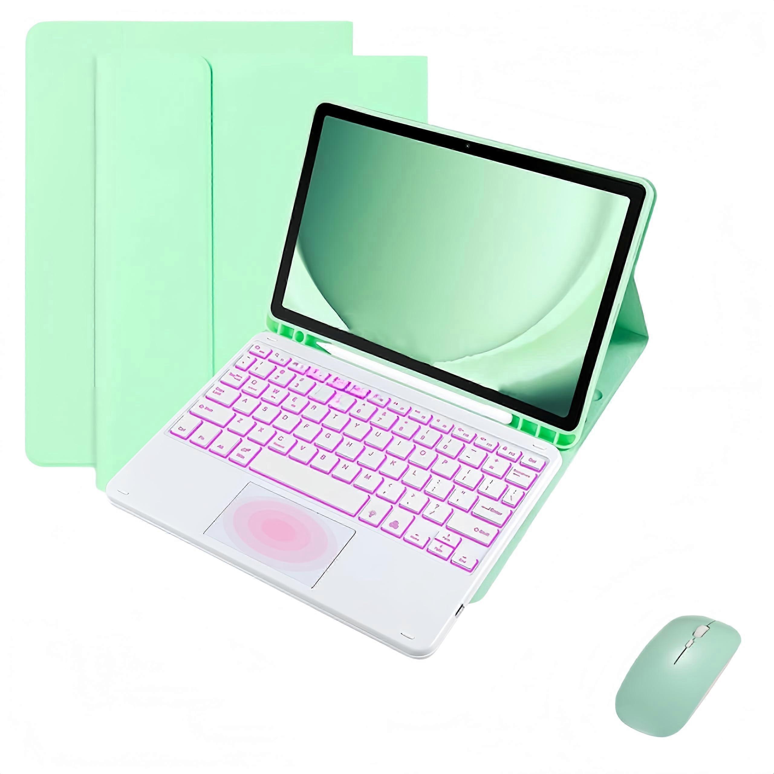 Keyboard Case for Tablet A9 8.7 Detachable Bluetooth Trackpad, 7Color Backlight, Mouse, S Pen Holder, Green