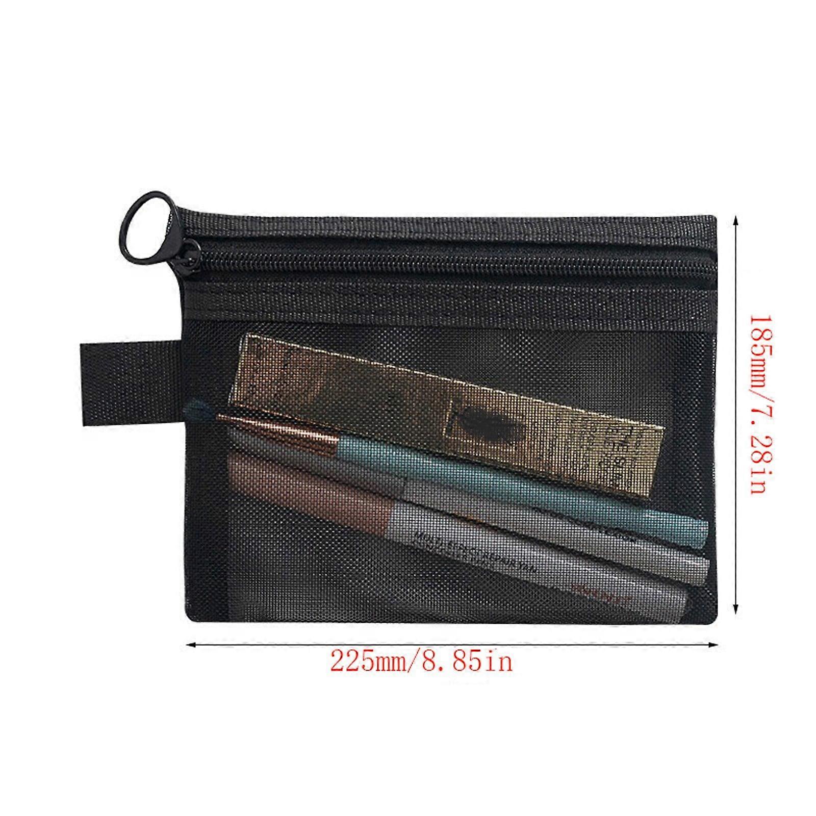 ajkijo Transparent Mesh Nylon Storage Pouches, Set of 3 with Reinforced Stitching, Ideal for Cosmetics, Cables, and Travel Organization black