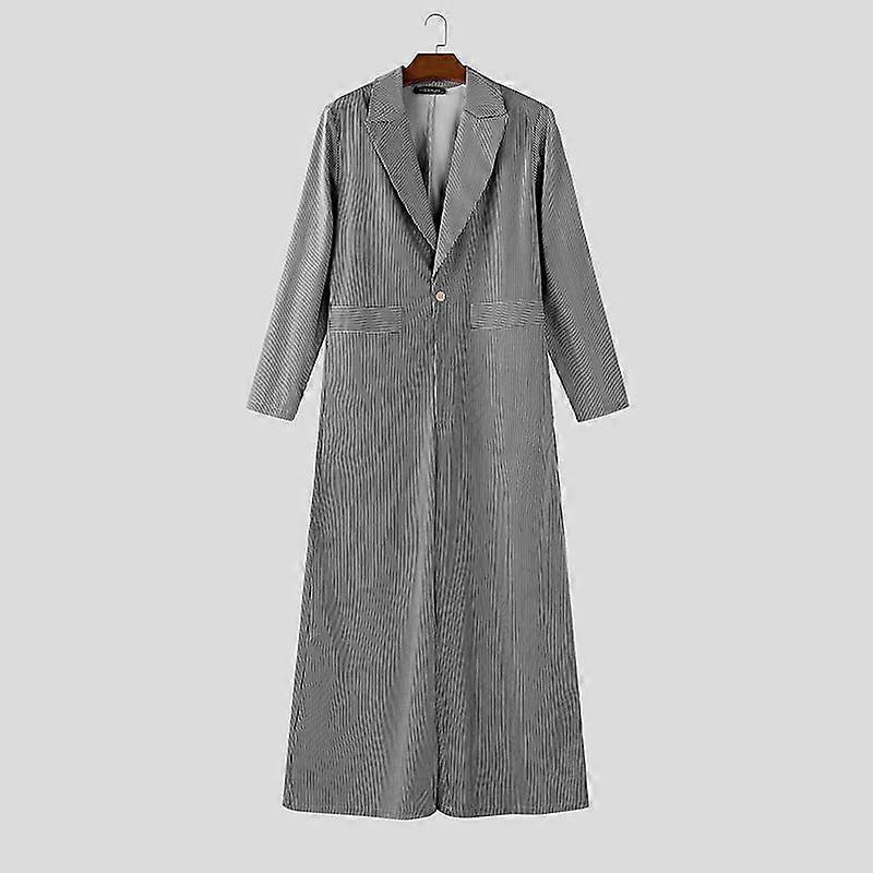 INCERUN Plus Size Men Notched Lapel Deep V Neck Long Sleeve Striped Loose Long Rompers Jumpsuits