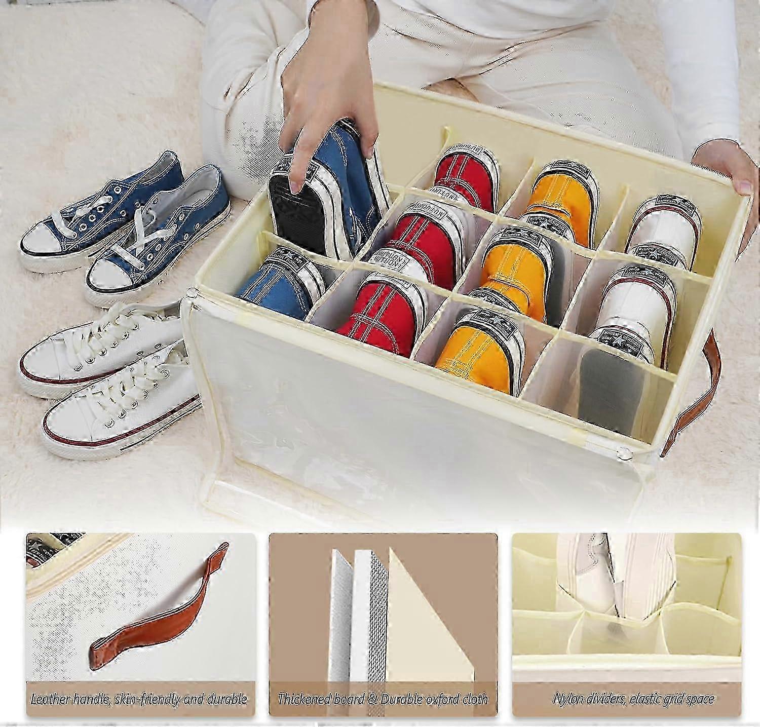 2 Pack Stackable Shoe Storage Boxes, 24-Cell Clear Lid Organizers for Closets & Wardrobes 2025