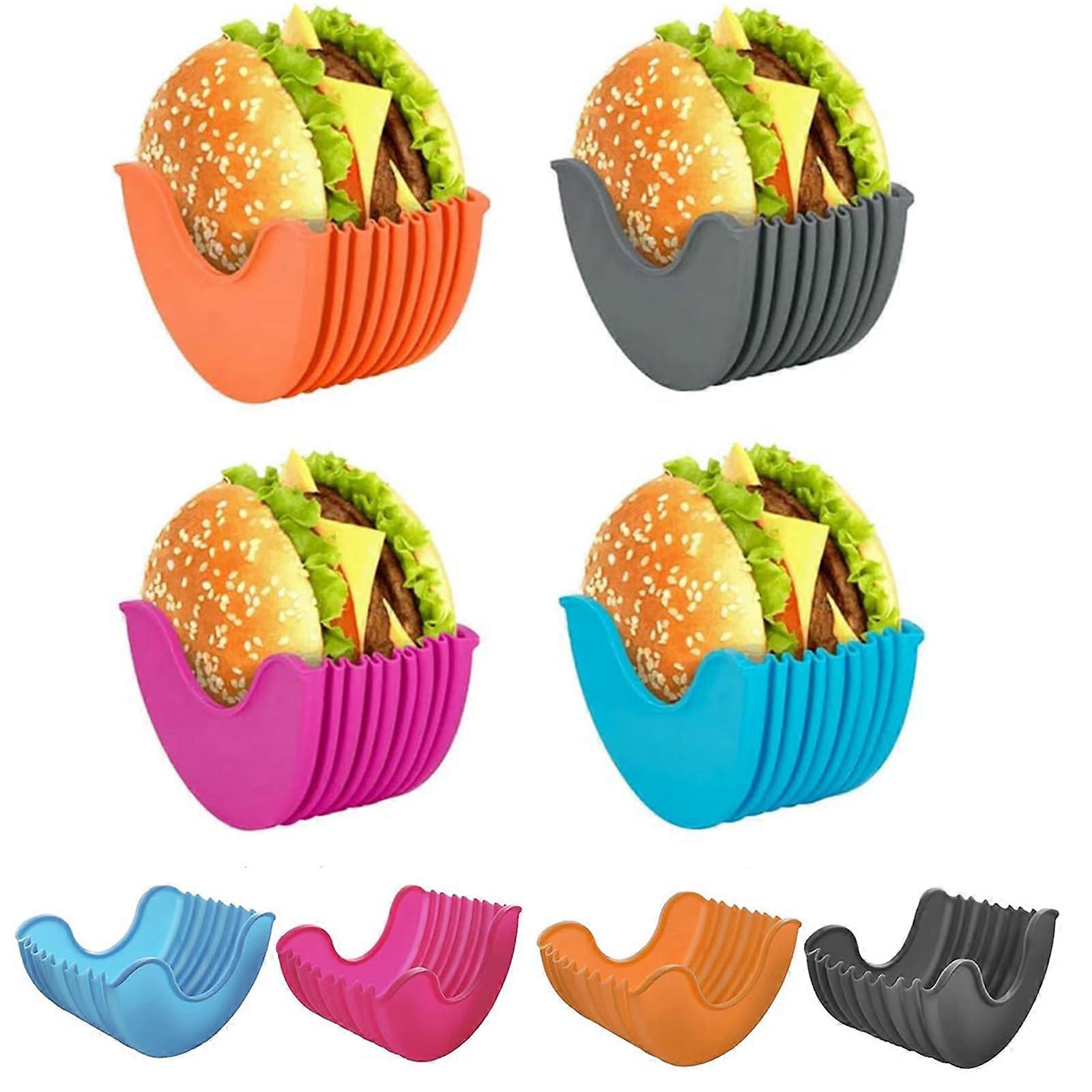 Burger Holder Set of 4 Adjustable Silicone Hamburger Clips Retractable Boxes for Burger Lovers
