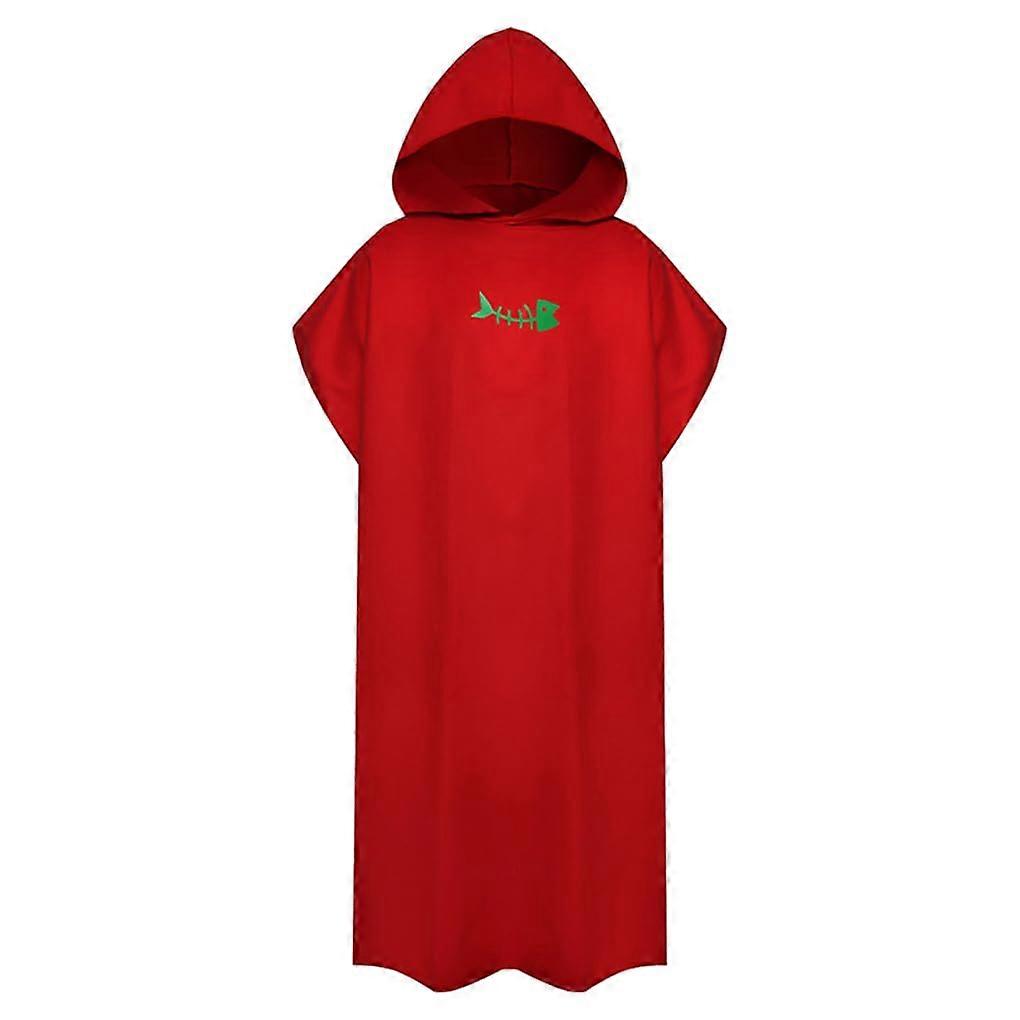 Changing Towel Robe with Hood in Red Polyester – Soft Absorbent Beach Swim Surf Poncho
