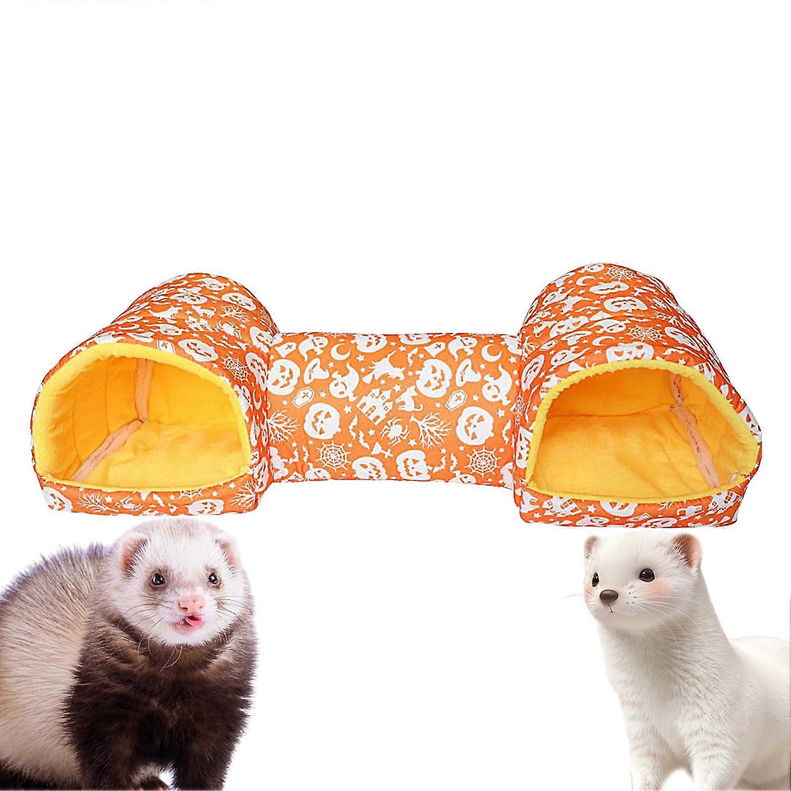 Chinchilla Tunnel Bed Soft Washable Sleeping Hideout for Hedgehog Squirrel Small Pets Orange